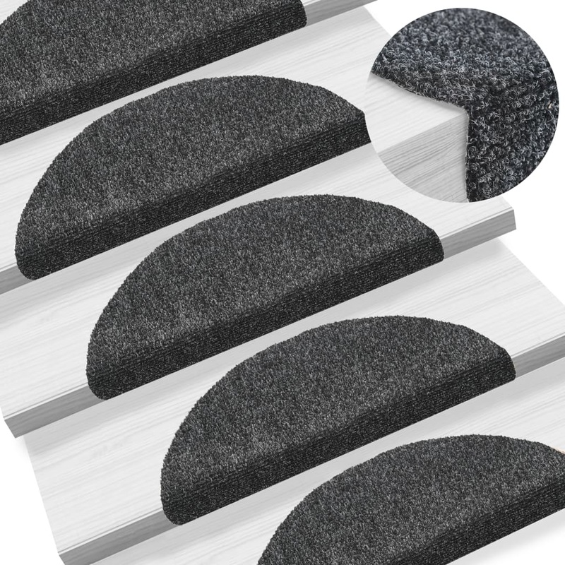 Berkfield 15pcs Self-adhesive Stair Mats Needle Punch 56x17x3cm Dark Grey