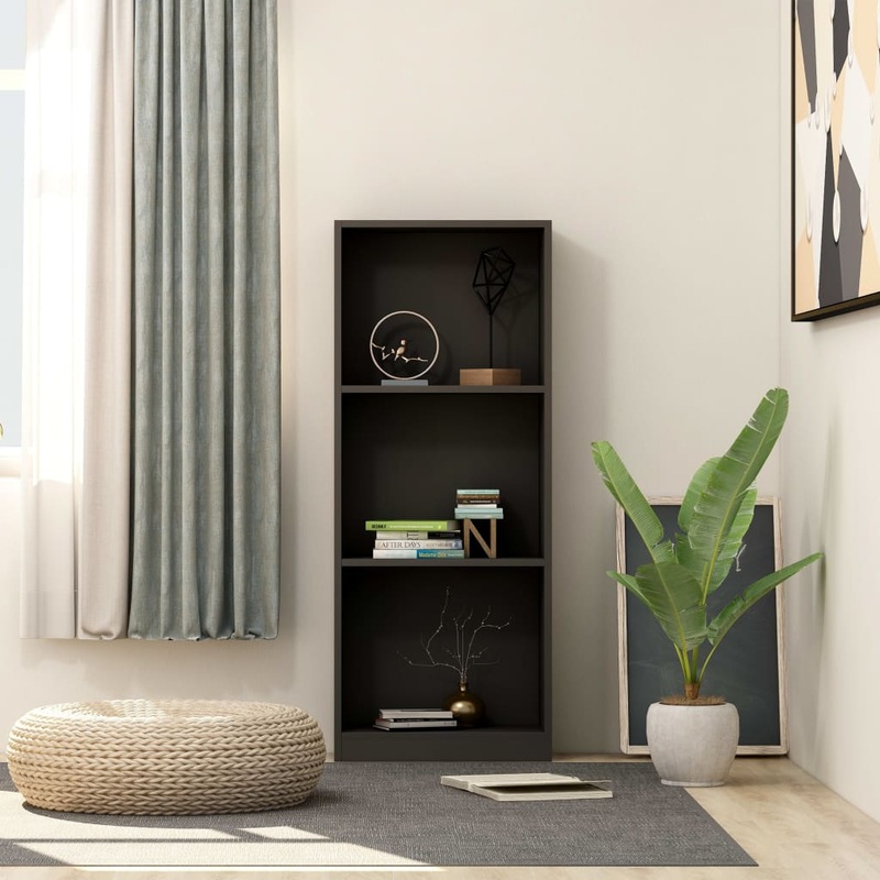 Berkfield 3-Tier Book Cabinet Black 40x24x108 cm Engineered Wood