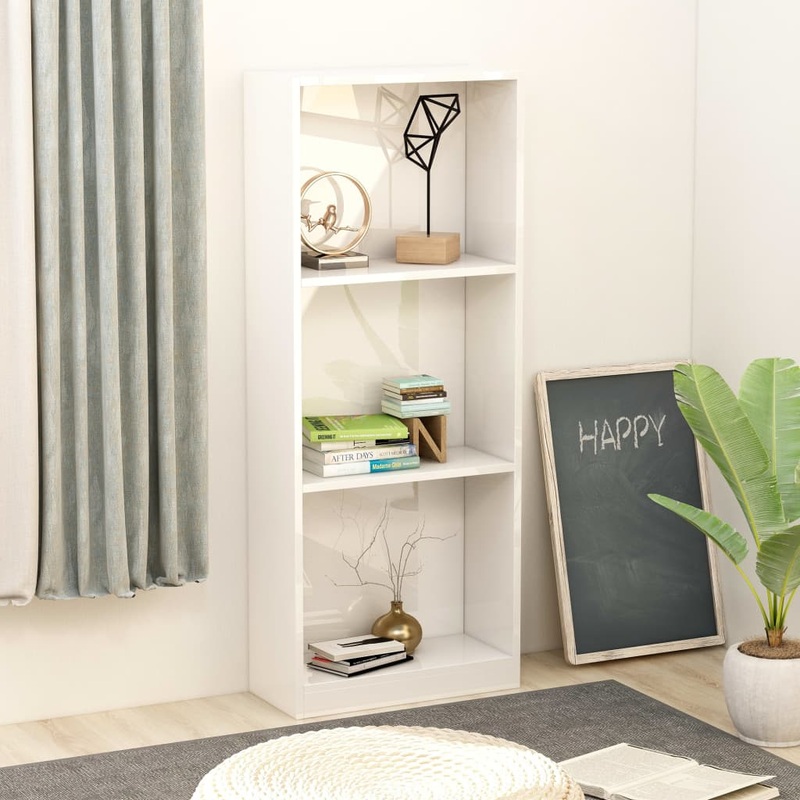 Berkfield 3-Tier Book Cabinet High Gloss White 40x24x108 cm Engineered Wood
