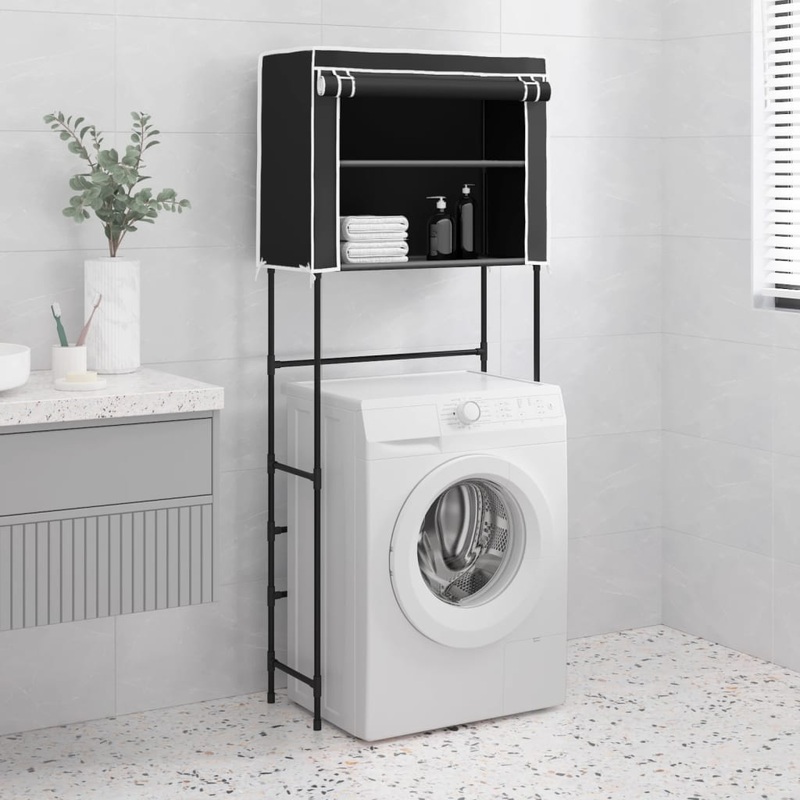 Berkfield 2-Tier Storage Rack over Laundry Machine Black 71×29.5×170.5 cm Iron