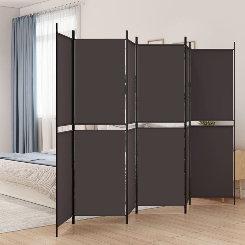Berkfield 6-Panel Room Divider Brown 300×200 cm Fabric