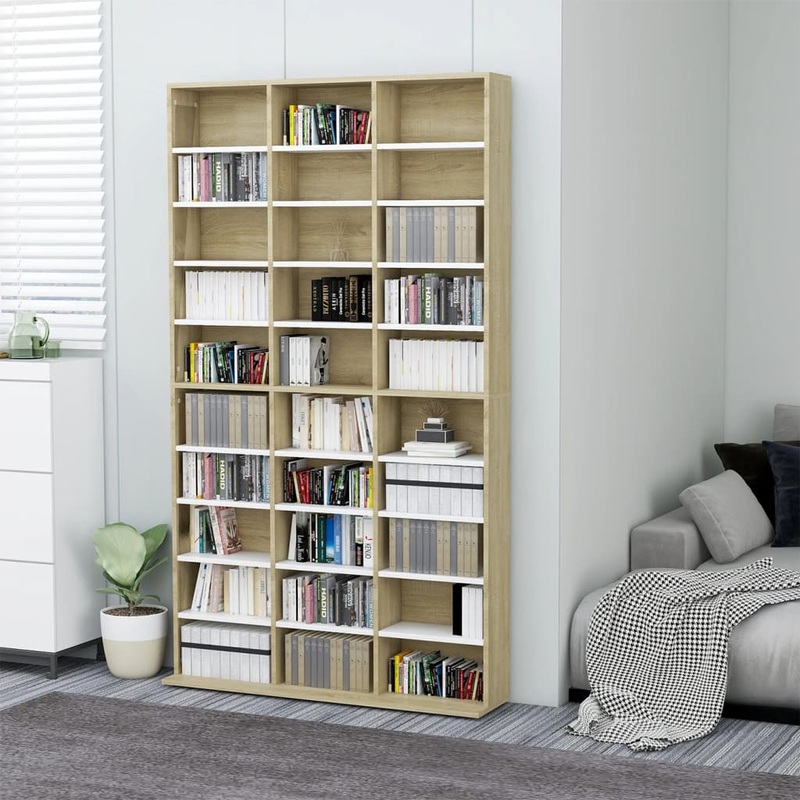 Berkfield CD Cabinet White and Sonoma Oak 102x16x177.5 cm Engineered Wood