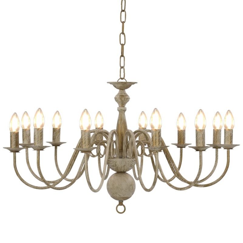 Berkfield Chandelier Antique White 12 x E14 Bulbs