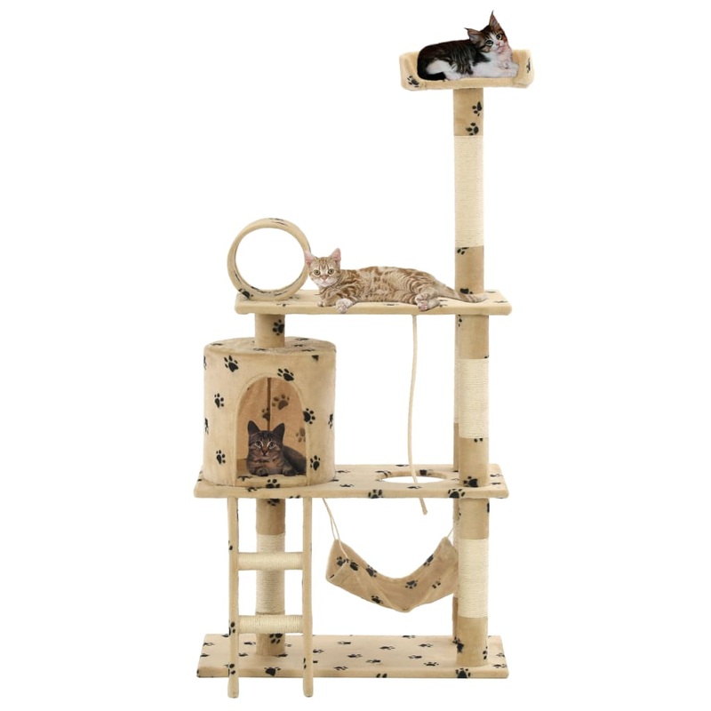 Berkfield Cat Tree with Sisal Scratching Posts 140 cm Beige Paw Prints