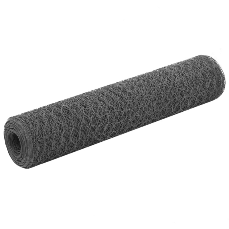 Berkfield Chicken Wire Fence Steel with PVC Coating 25×0.75 m Grey
