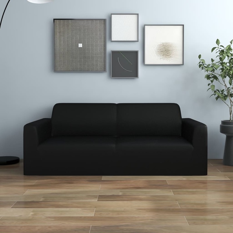 Berkfield 2-Seater Stretch Couch Slipcover Black Polyester Jersey