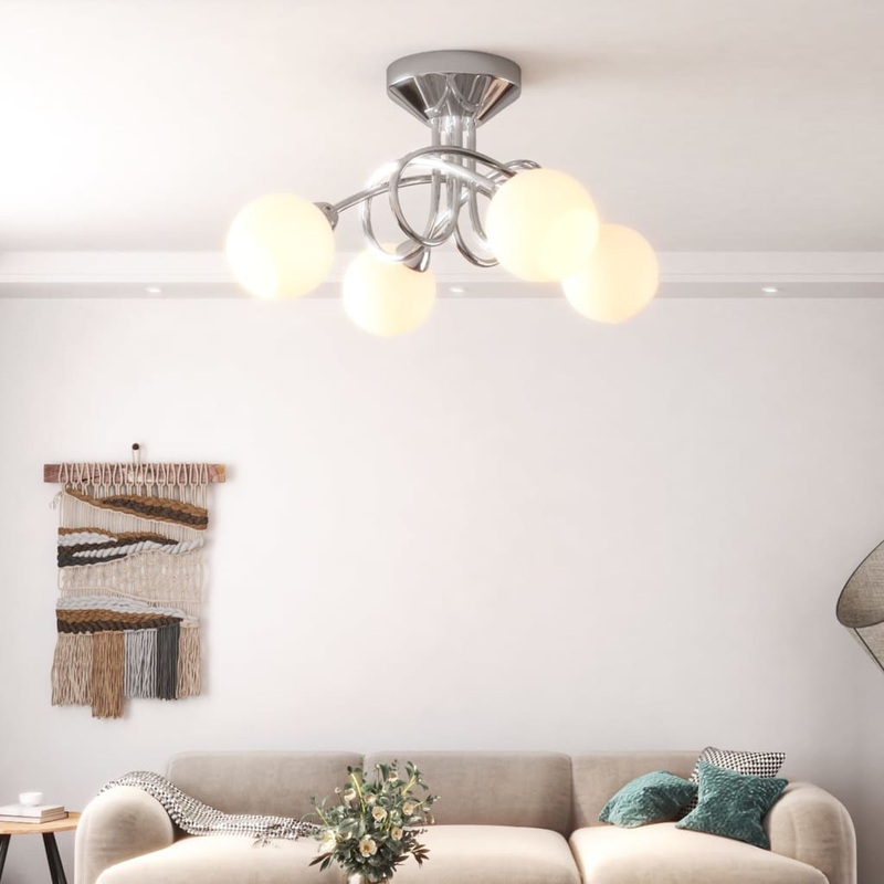 Berkfield Ceiling Lamp with Round Ceramic Shades for 4 G9 LED Lights