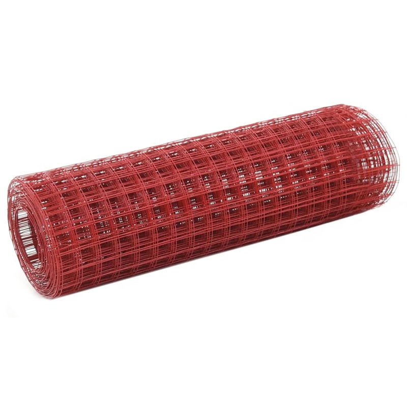 Berkfield Chicken Wire Fence Steel with PVC Coating 25×0.5 m Red