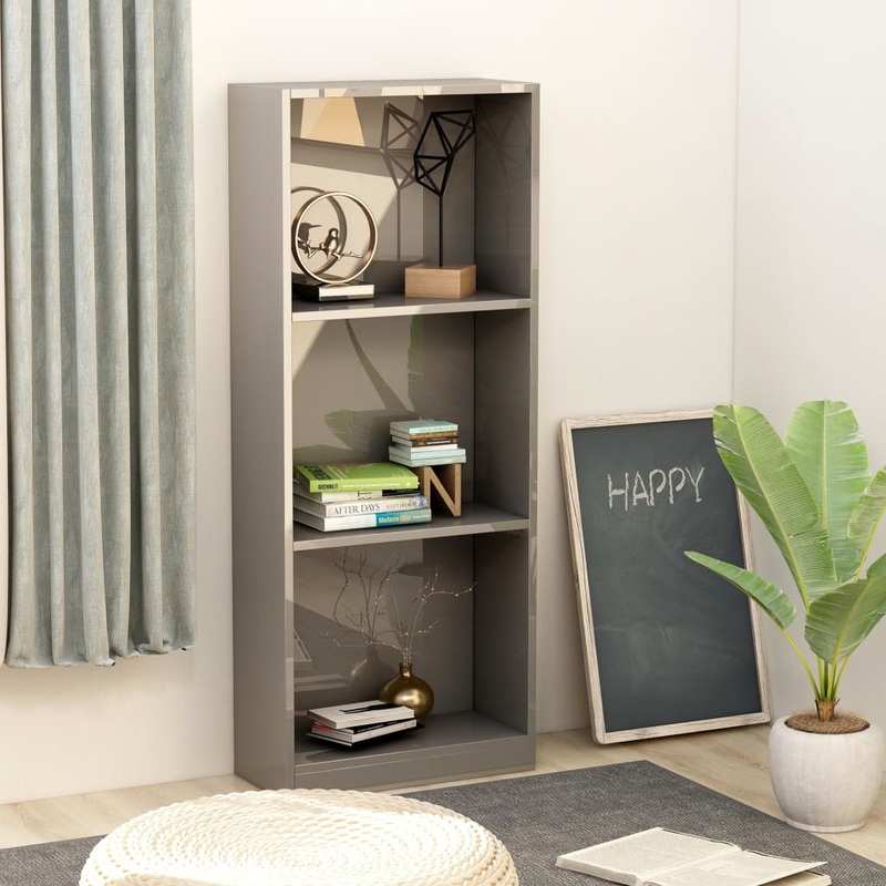 Berkfield 3-Tier Book Cabinet High Gloss Grey 40x24x108 cm Engineered Wood