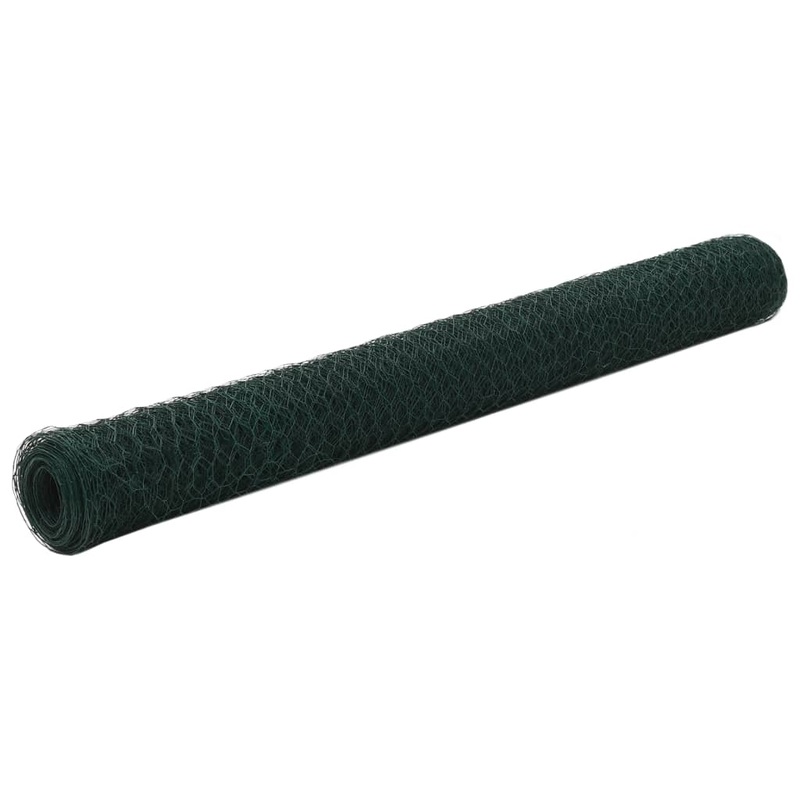Berkfield Chicken Wire Fence Steel with PVC Coating 25×1.2 m Green