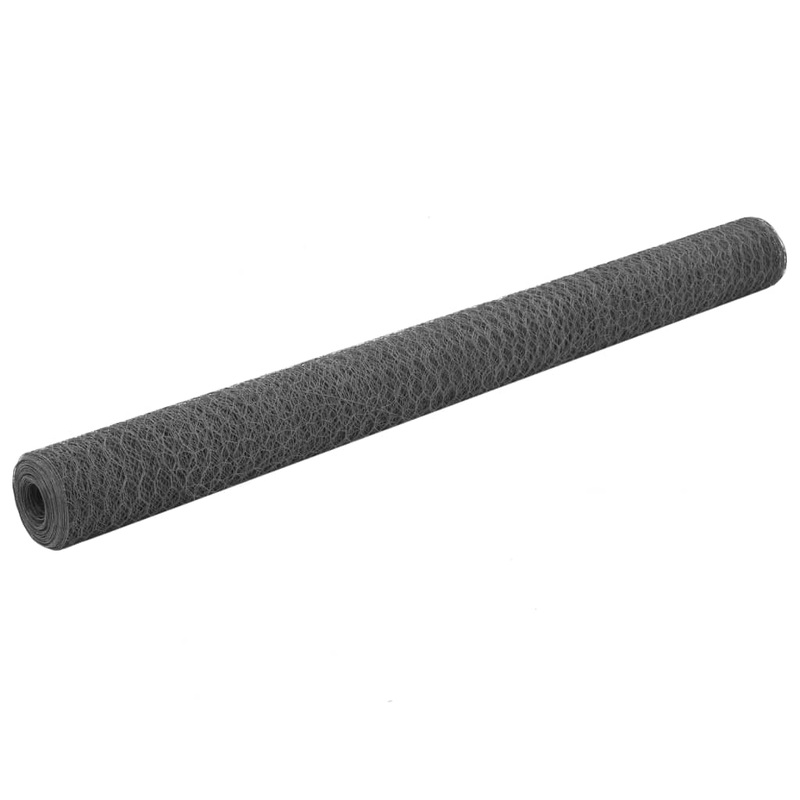 Berkfield Chicken Wire Fence Steel with PVC Coating 25×1.5 m Grey