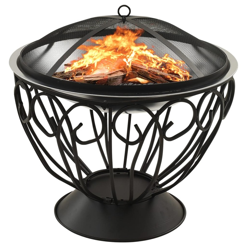 Berkfield 2-in-1 Fire Pit and BBQ with Poker 59x59x60 cm Stainless Steel