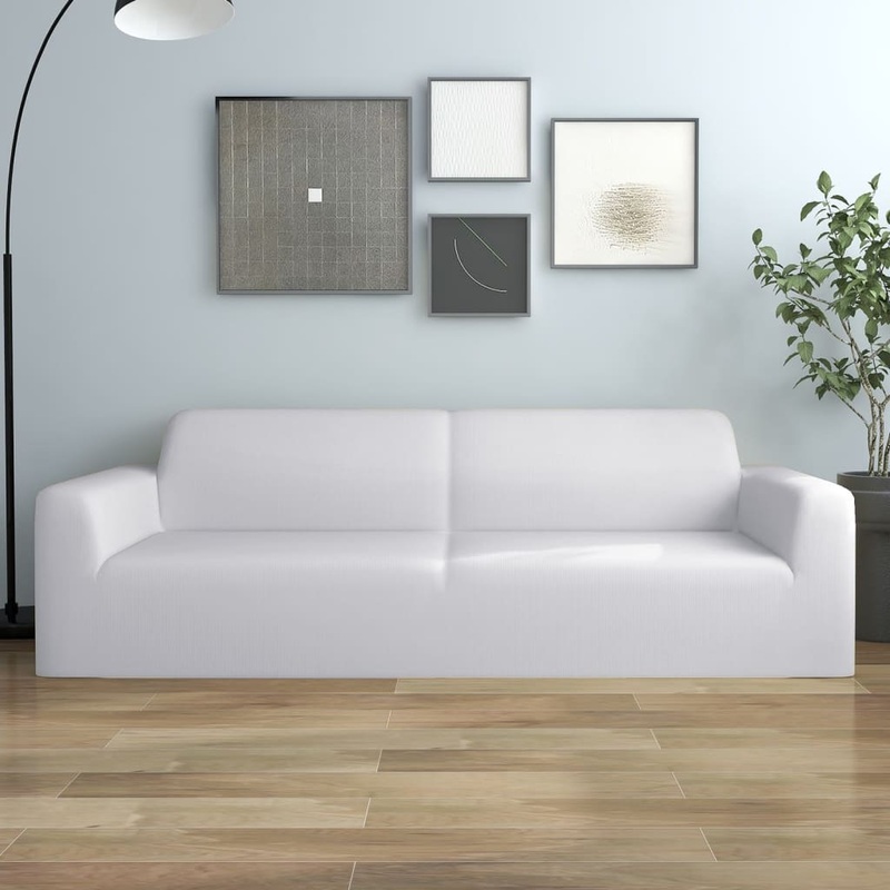 Berkfield 3-Seater Stretch Couch Slipcover White Polyester Jersey