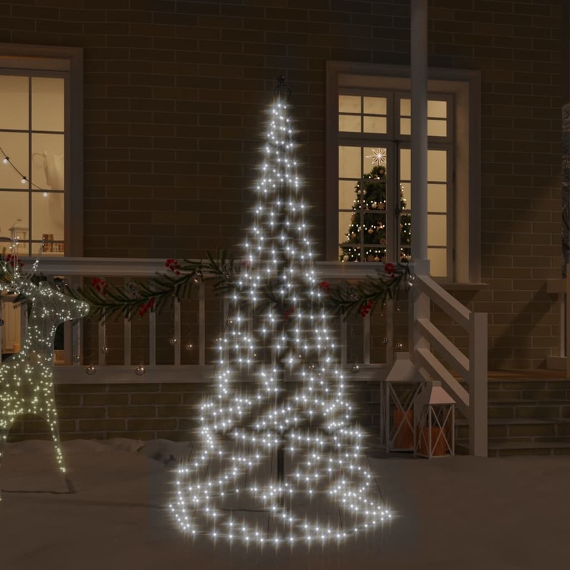 Berkfield Christmas Tree on Flagpole Cold White 200 LEDs 180 cm