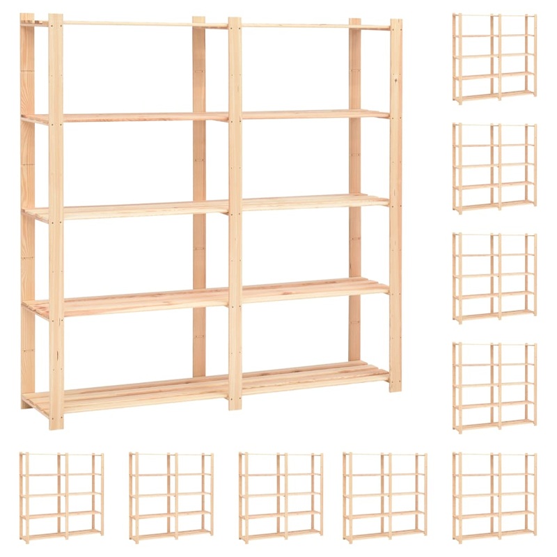 Berkfield 5-Tier Storage Racks 10 pcs 170x38x170 cm Solid Pinewood 500 kg