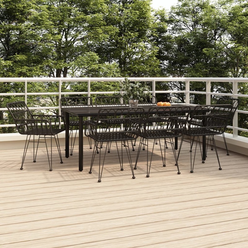 Berkfield 9 Piece Garden Dining Set Black Poly Rattan