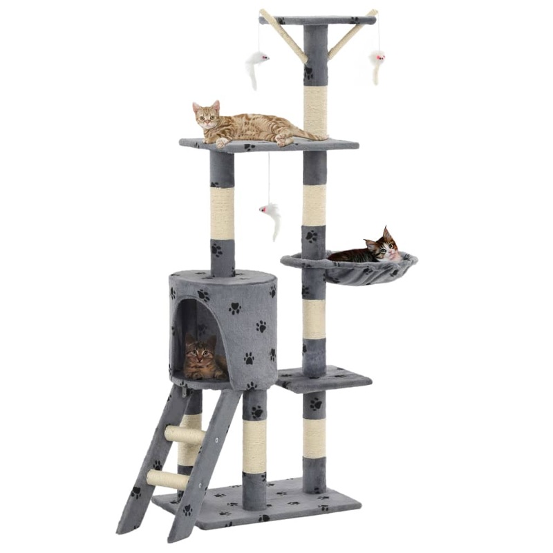 Berkfield Cat Tree with Sisal Scratching Posts 138 cm Grey Paw Prints