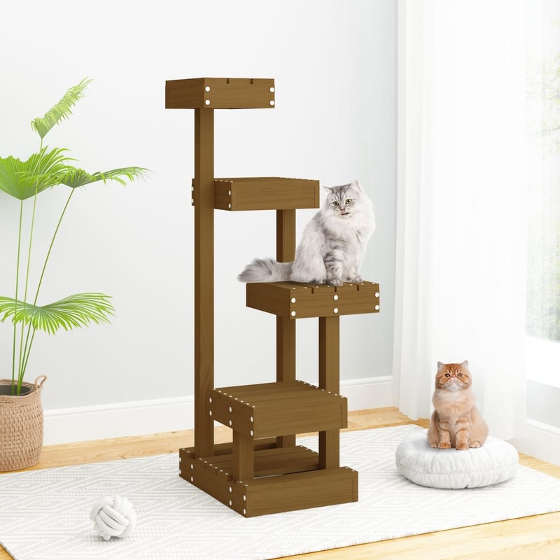 Berkfield Cat Tree Honey Brown 45.5x49x103 cm Solid Wood Pine