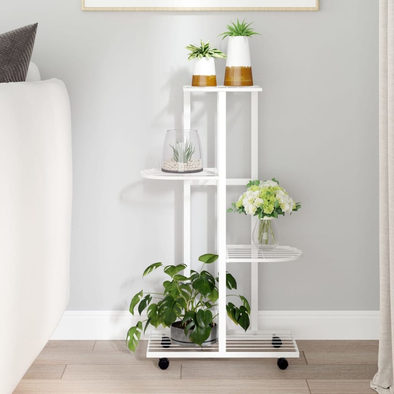 Berkfield 4-Floor Flower Stand with Wheels 44x23x80 cm White Iron