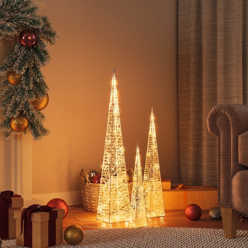 Berkfield Acrylic Decorative LED Light Cone Set Warm White 30/45/60cm