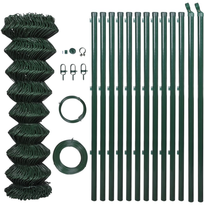Berkfield Chain Link Fence with Posts Steel 1,25×25 m Green