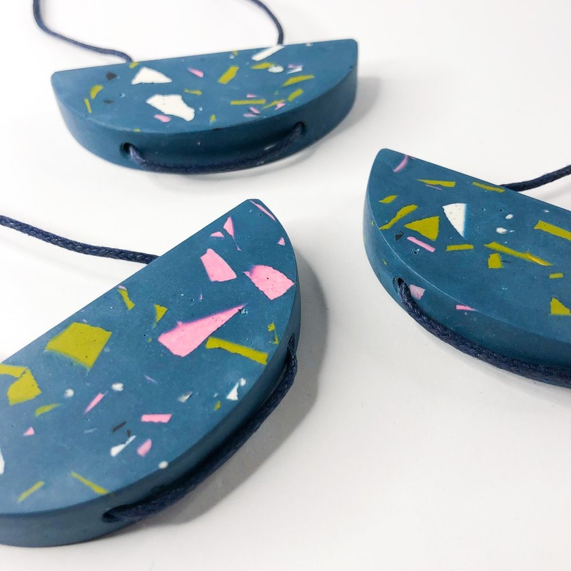 TERRAZZO SEMI CIRCLE NECKLACE|Black/White|Black/Colour with coffee|Green/White|Grey/Colour|Grey/Colour with coffee|Marble|Multi Colour|Salmon|Teal|White/Black|White/Colour|White/Colour with coffee|White/Yellow