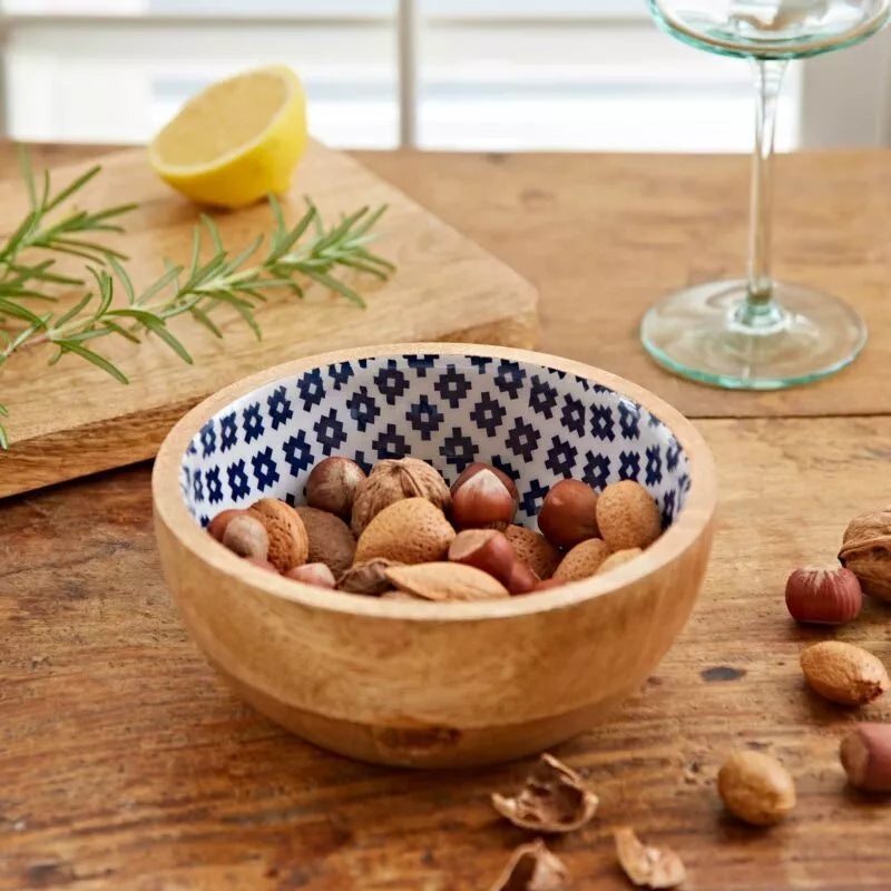 BLUE PATTERN MANGO WOOD BOWL