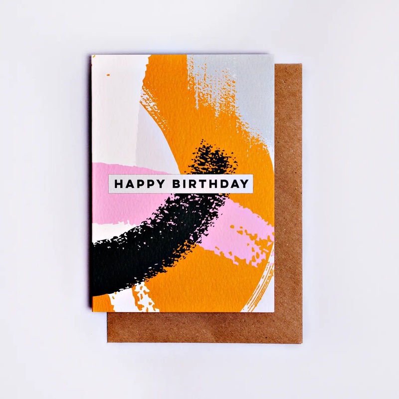 PINK MUSTARD SWIRL BIRTHDAY CARD