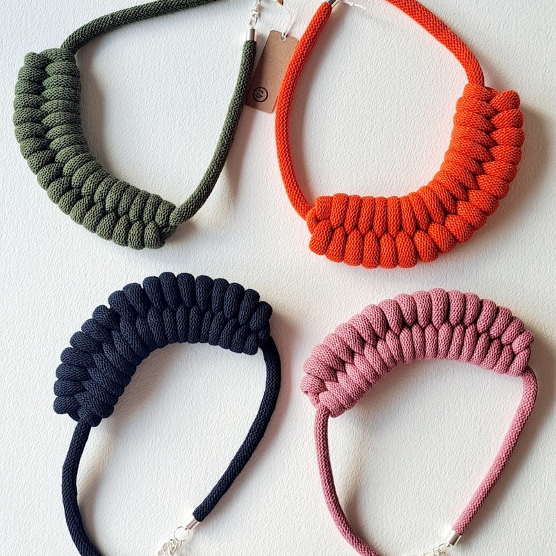 SMALL BOW NECKLACE|Dark Pink|Navy|Olive|Orange
