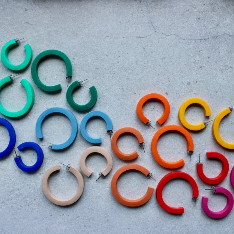 BOLD EDGE HOOP|Small|Medium|Cornflower Blue|Dusty Blue|Emerald Green|Fuschia Pink|Russian Red|Seafoam|Soft Nude|Sunshine Yellow|Tangerine|Terracotta