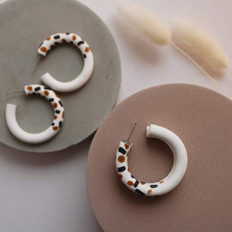 POLKA GEO HOOP|Small|Medium|Black+Gold on White|Black only on White