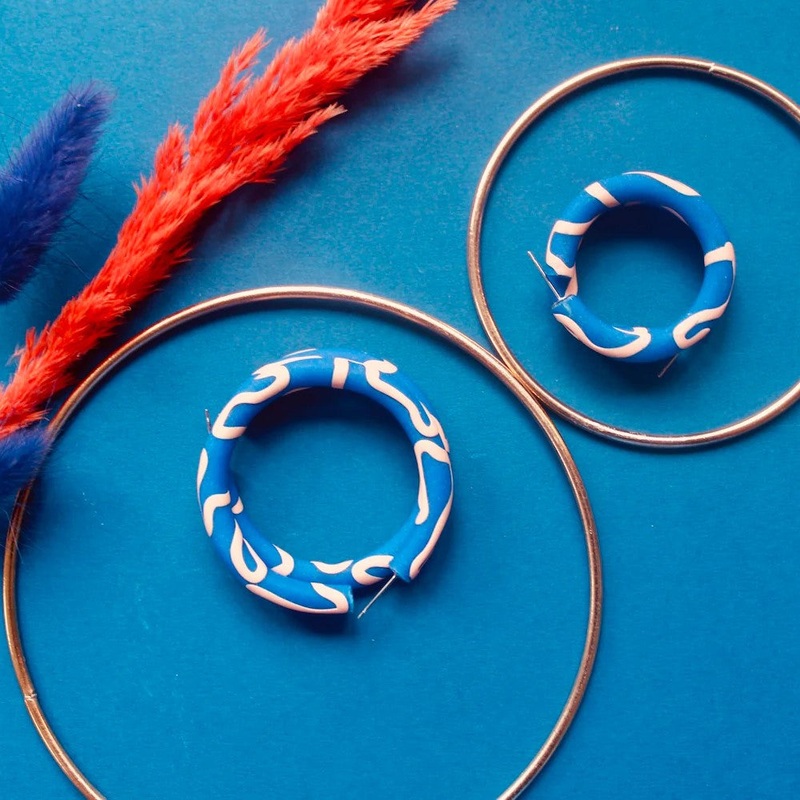 WAVY HOOP|Small|Medium|Peach on Cornflower Blue|Electric Blue on Nude|Black on White|White on Black|Red on Pink|Red on White|Bluebell on White|Black on Nude