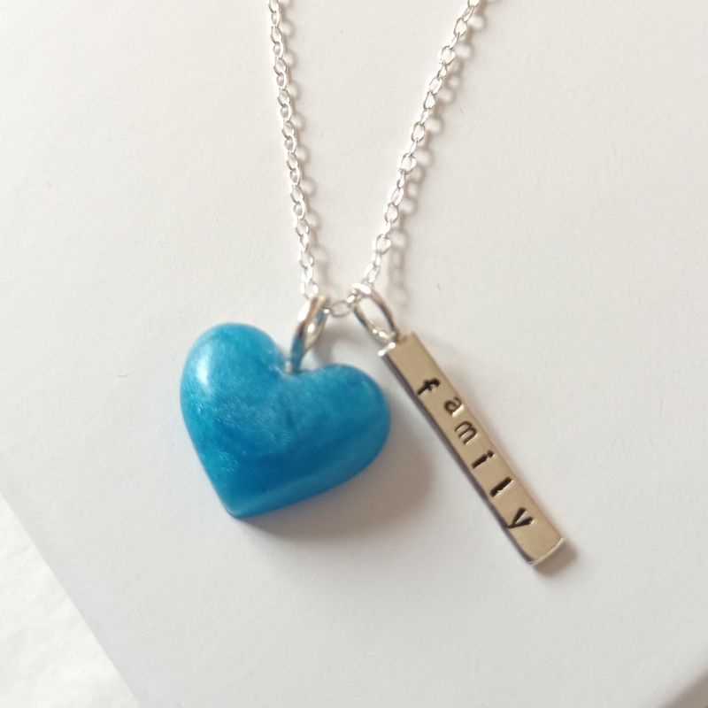 AQUA BLUE PUFF HEART & ‘FAMILY’ TAG