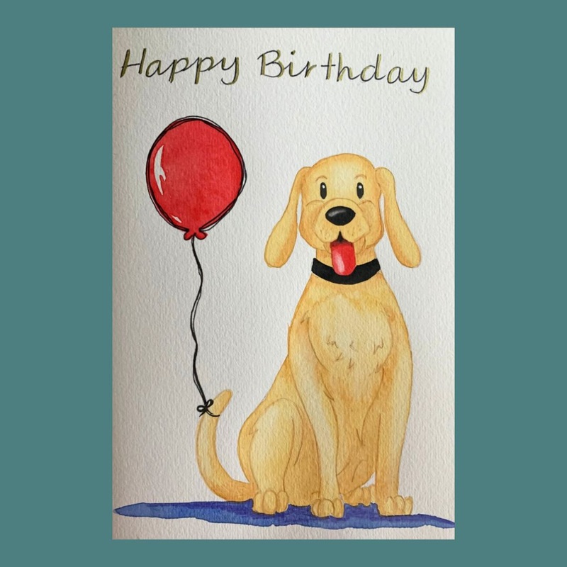 HAPPY BIRTHDAY DOG CARD|Balloon|Flower
