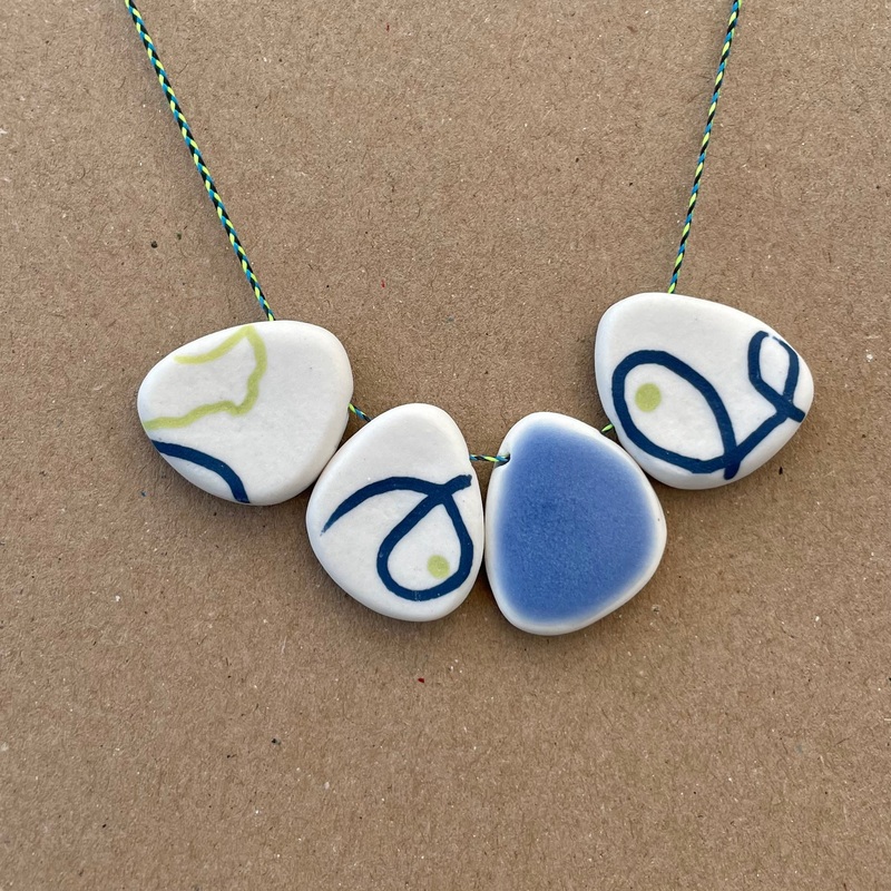 FOUR BEAD PEBBLE NECKLACES|White/Blue/Green|White/Blue/Red|White/Blues