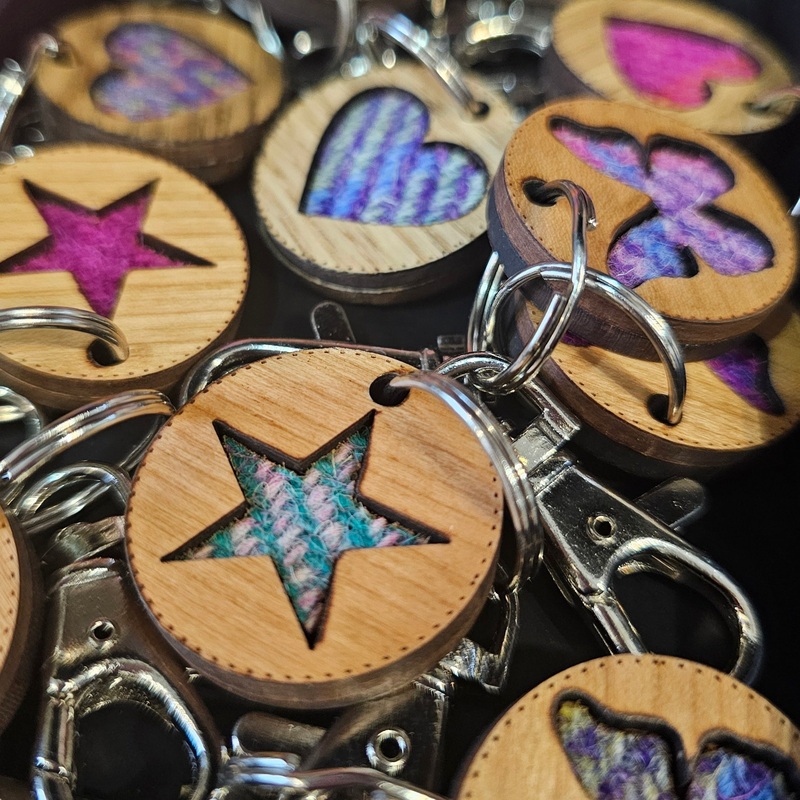 TWEED BAG TAGS|Butterfly|Heart|Star|Bright Pink Mix|Pink/Blue Mix|Purple Mix|Teal Mix