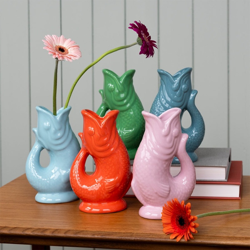 CERAMIC FISH VASE|Aqua Blue|Dusky Pink