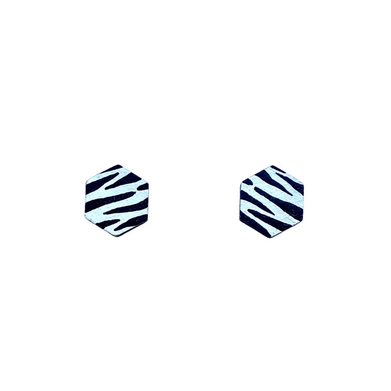 BLACK + WHITE MINI HEXAGON ZEBRA PRINT STUDS