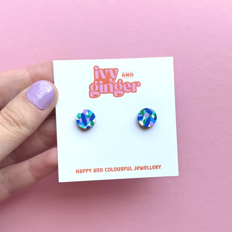BLUE CONFETTI MINI CIRCLE STUDS