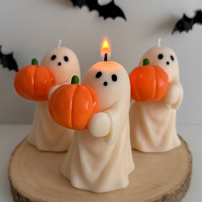 Halloween Pumpkin Ghost Candle