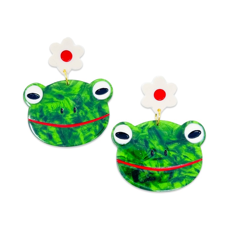 *SALE* Frog and Flowers Acetate Earrings