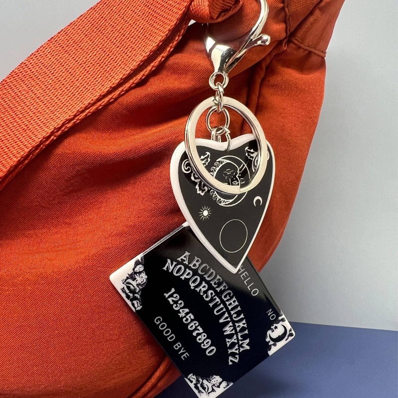 Mystic Ouija Board Keychain with Planchette Charm for Halloween, Summerween