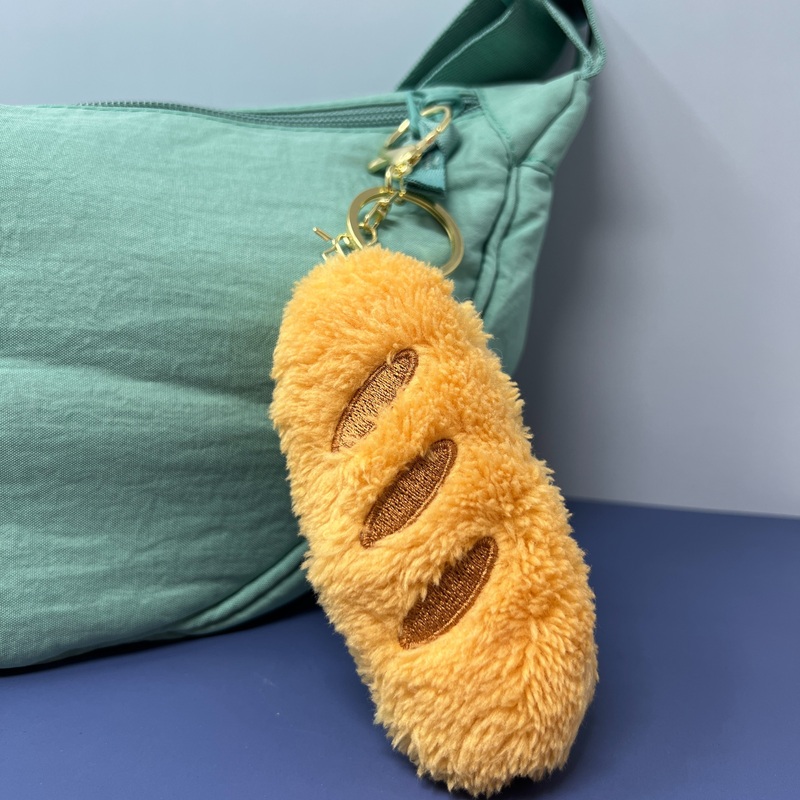 Plush Cheese & Bread Keychain Set  Soft Food-Inspired Bag Charms with Gold Hardware