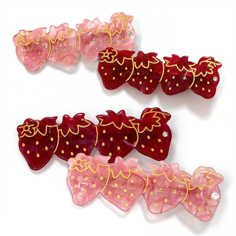 Strawberry Hair Clip Set  Large and Small Sets Pink and red
