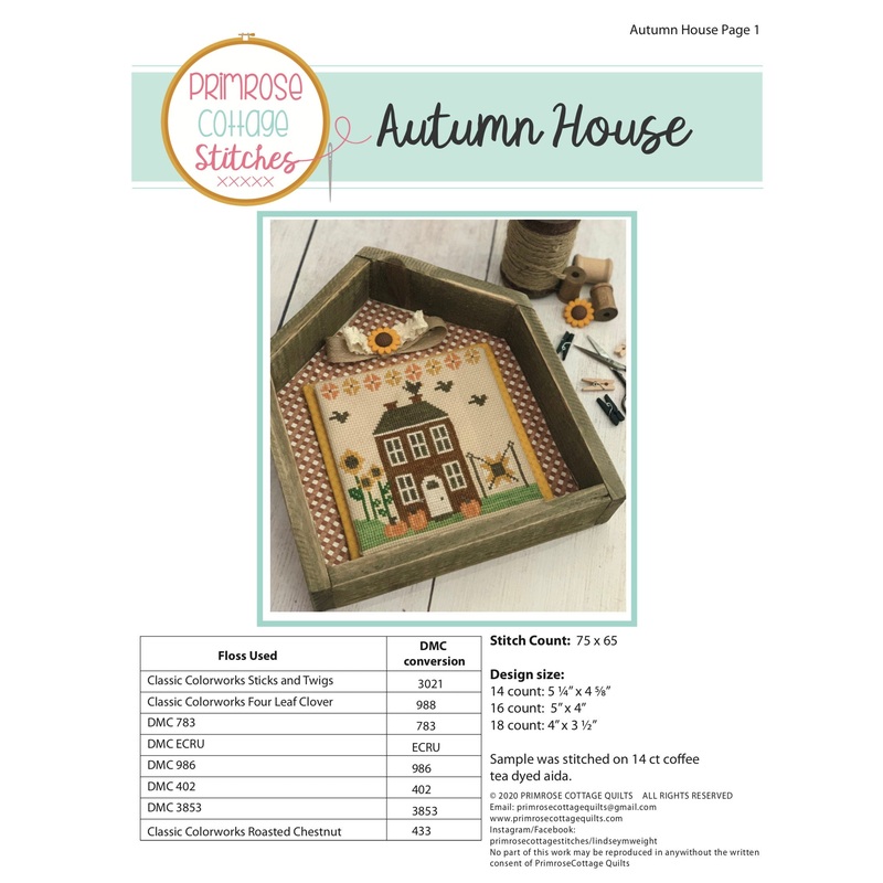 Autumn House Cross Stitch by Lindsey Weight of Primrose Cottage Stitches – PDF Pattern