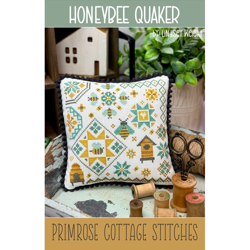 Honeybee Quaker Cross Stitch by Lindsey Weight of Primrose Cottage – PAPER Pattern PCS-113