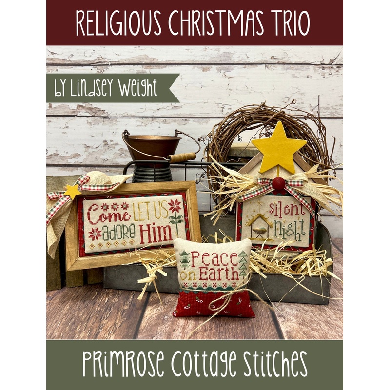 Religious Christmas Trio Cross Stitch by Lindsey Weight of Primrose Cottage – PAPER Pattern PCS-092