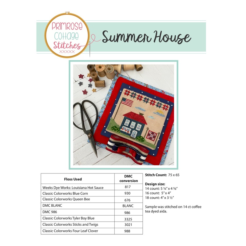 Summer House Cross Stitch by Lindsey Weight of Primrose Cottage Stitches – Patriotic – PDF Pattern