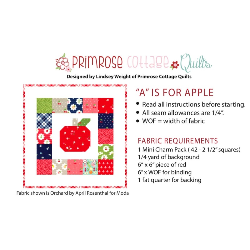 A is for Apple (Alphabet Series) by Lindsey Weight of Primrose Cottage Quilts – Quilt PDF Pattern