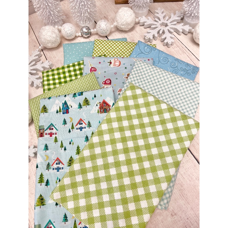 Blue & Green Christmas Bundle – 9 Fat Quarters Curated by Primrose Cottage FQB-088